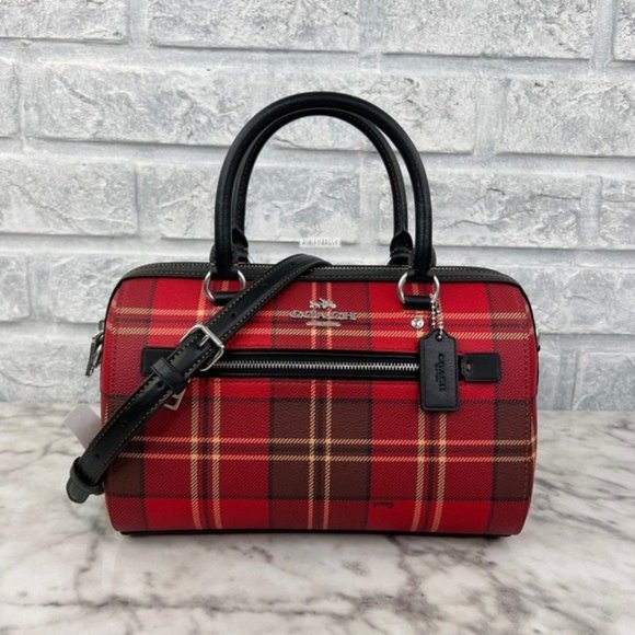 Coach Rowan Satchel Crossbody & Mini Skinny Id Case Wallet In Tartan Plaid Print - Picture 2 of 16